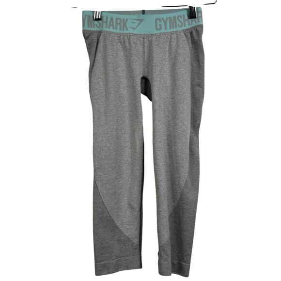 Gymshark Flex Cropped Leggings in Light Gray Marl/Pale Turquoise Size S - Picture 3 of 6